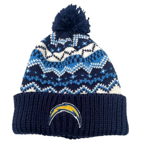 NFL Los Angeles Chargers Reebok Pom Pom Hat Fair Isle Design Unisex - Picture 2 of 6